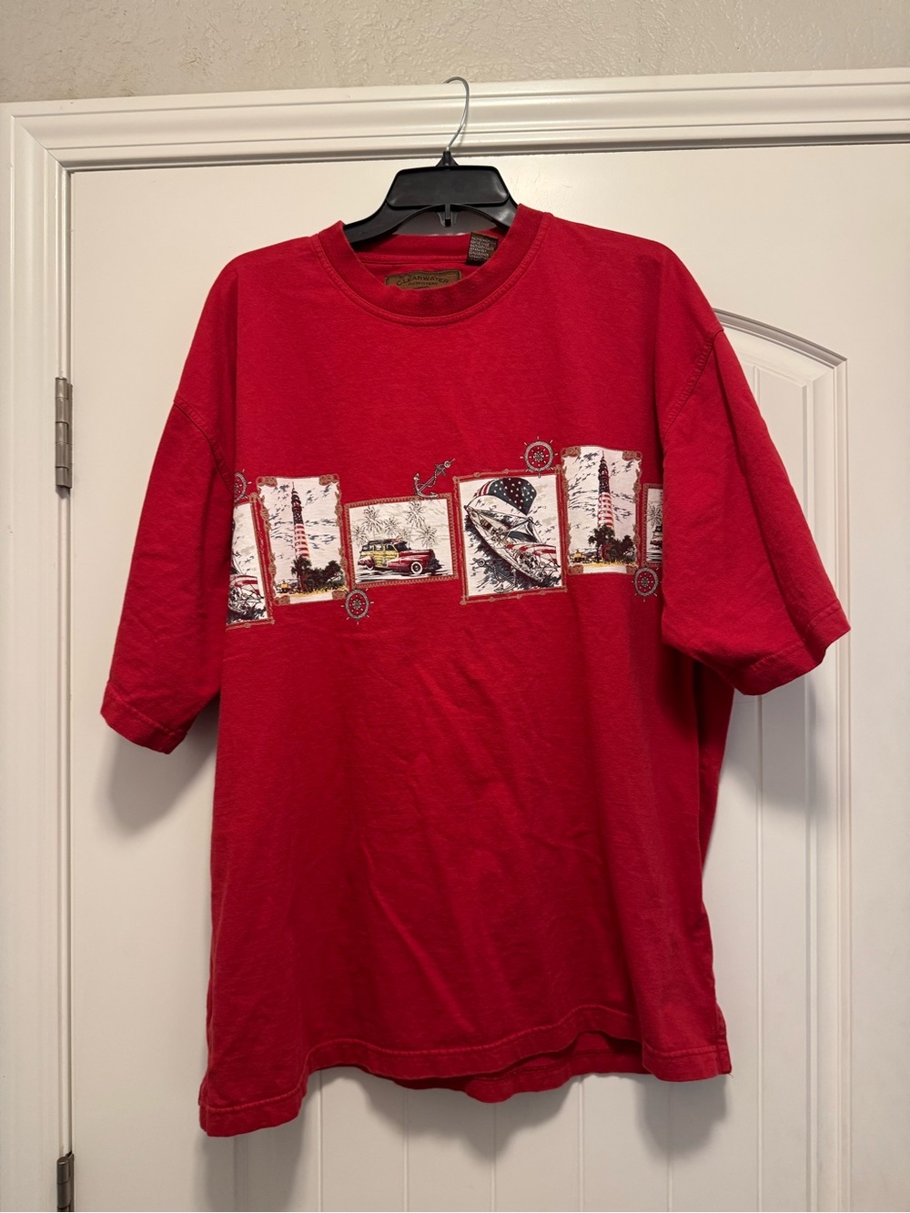 Vintage Clearwater Outfitters Red Graphic T-Shirt XXL Nautical Lighthouse